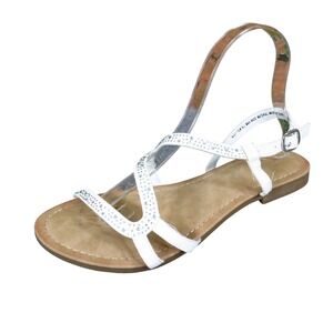 Andiamo Alily Womens Strappy Flat Sandals Size 7.5 M Dressy White Rhinestone